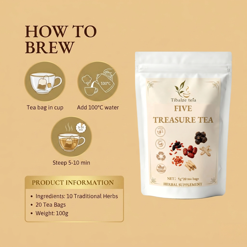 Premium Five Treasure Tea - Men's Wellness, Vitality & Energy Plan (20 Bags) | Tiblaze teía