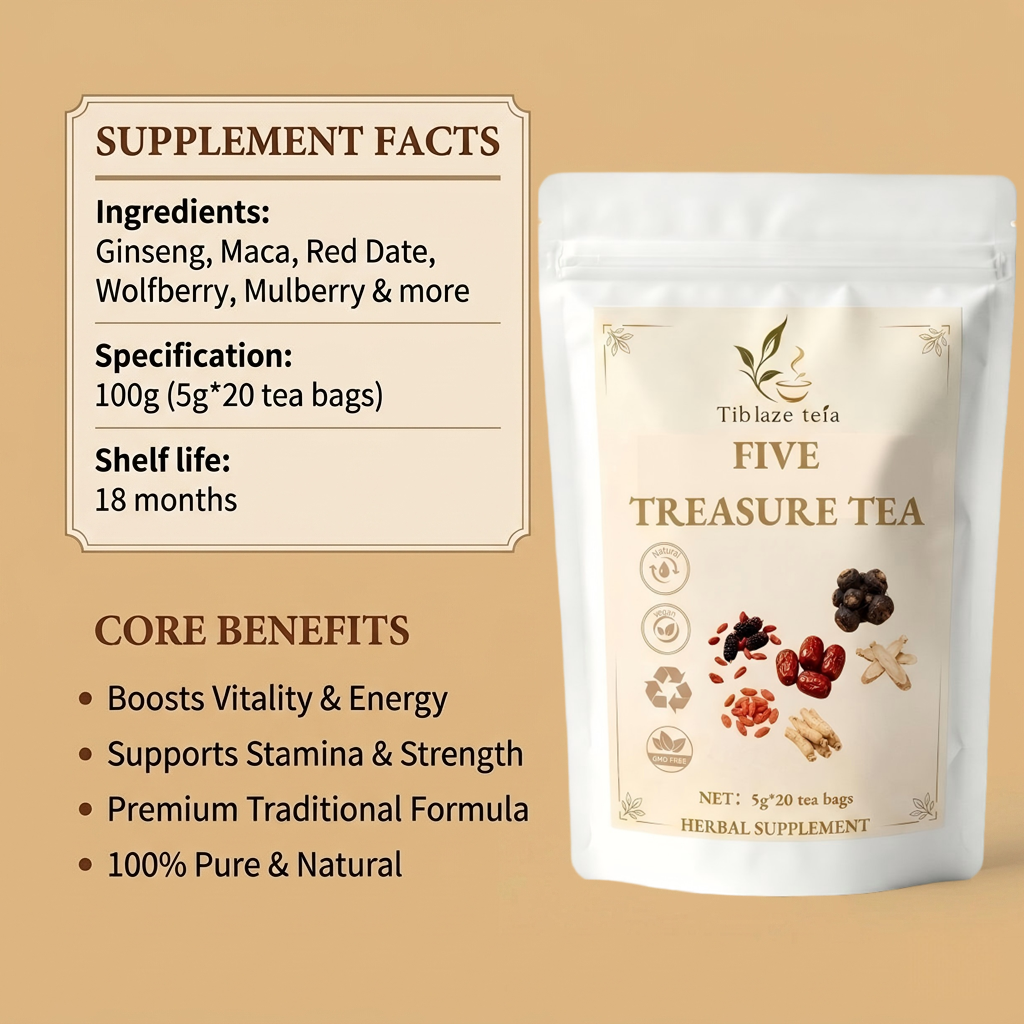 Premium Five Treasure Tea - Men's Wellness, Vitality & Energy Plan (20 Bags) | Tiblaze teía