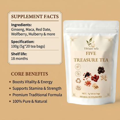 Premium Five Treasure Tea - Men's Wellness, Vitality & Energy Plan (20 Bags) | Tiblaze teía