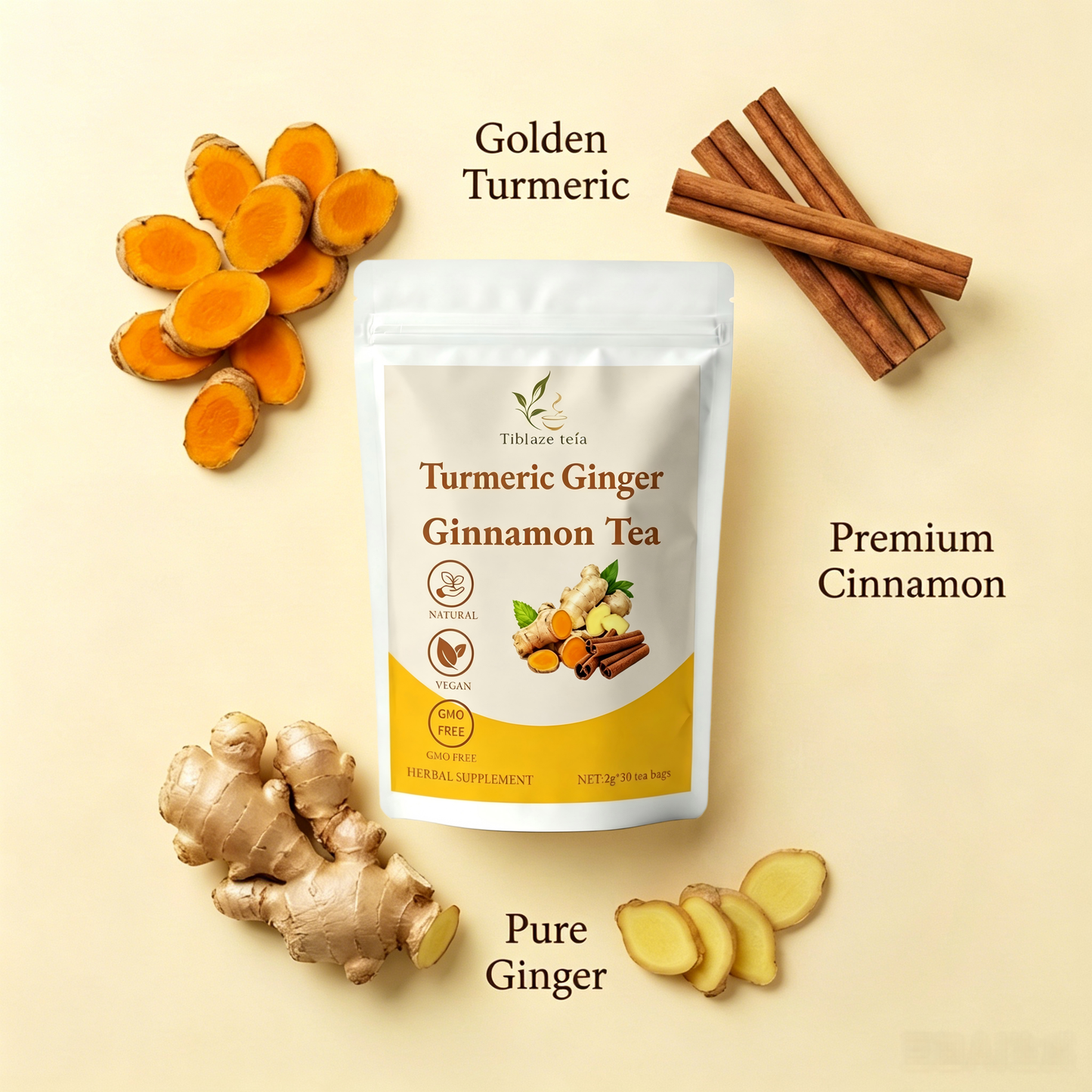 Premium Organic Turmeric Tea - 30 Day Vitality Plan (30 Bags) | Tiblaze teía