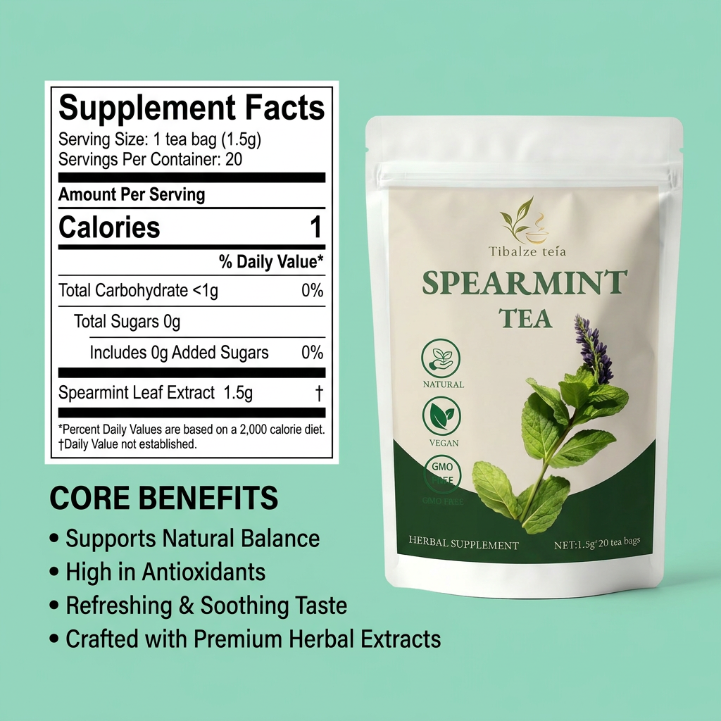 Supplement facts and organic herbal tea nutrition label