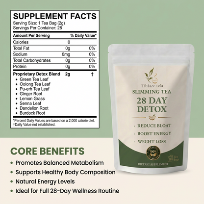 28 Day Slimming Detox Tea - Natural Metabolism Boost Plan (28 Bags) | Tiblaze teía