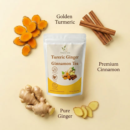Turmeric root pieces ginger slices and cinnamon bark mix