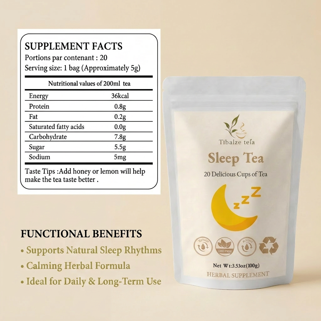 Supplement facts and traditional wellness tea nutrition label