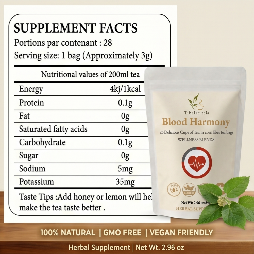 Supplement facts and wellness herbal tea nutrition label