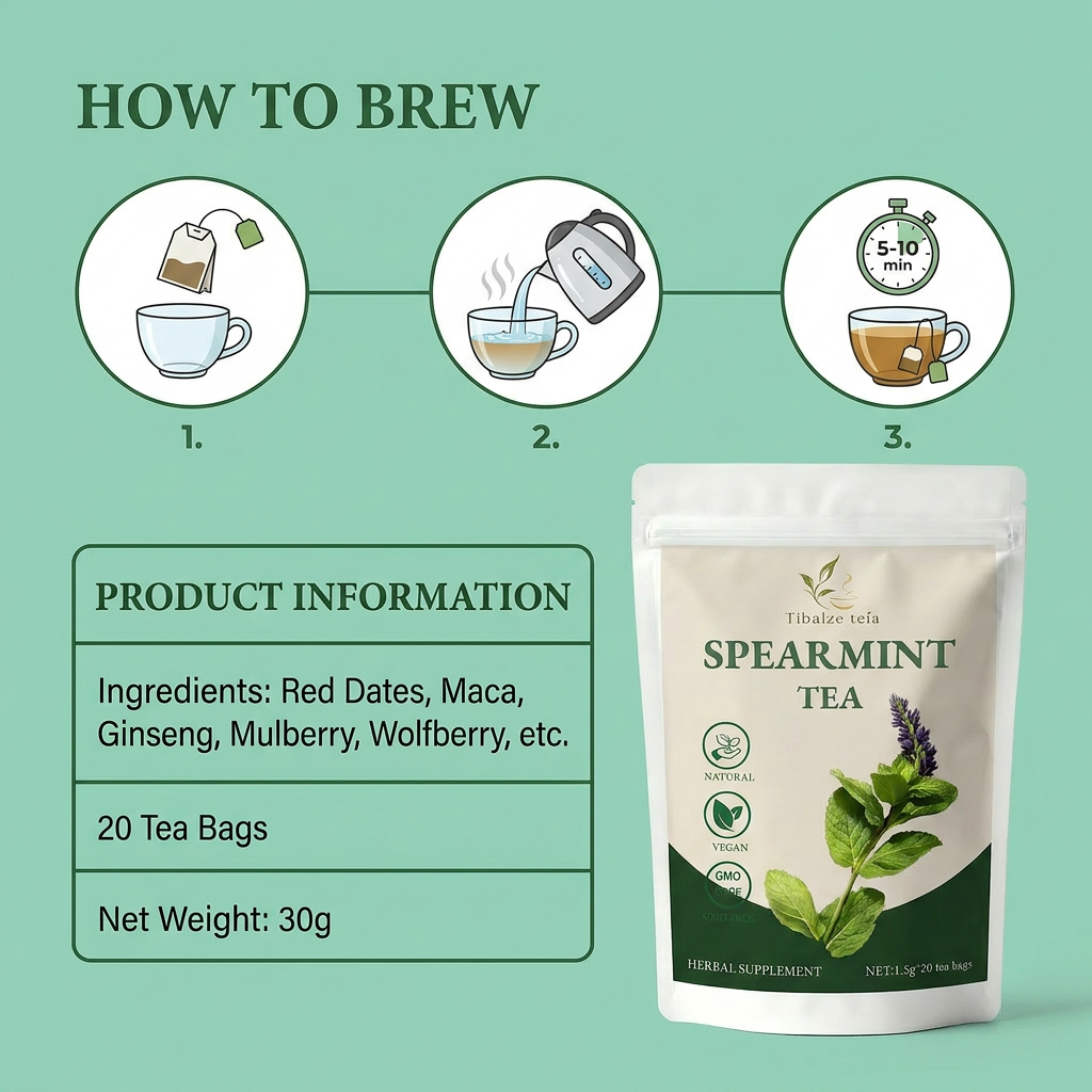 Herbal tea bag brewing instructions with fresh hot water