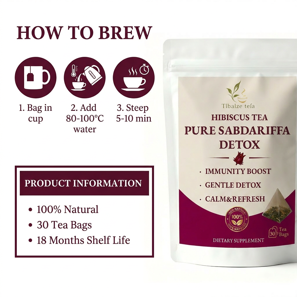 Herbal tea bag brewing instructions with fresh hot water