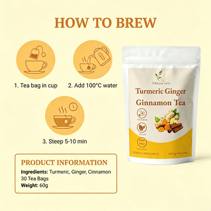Premium Organic Turmeric Tea - 30 Day Vitality Plan (30 Bags) | Tiblaze teía
