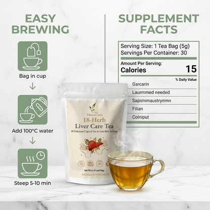 18-Herb Liver Care Tea - 30 Day Natural Detoxification & Vitality Plan (30 Bags) | Tiblaze teía