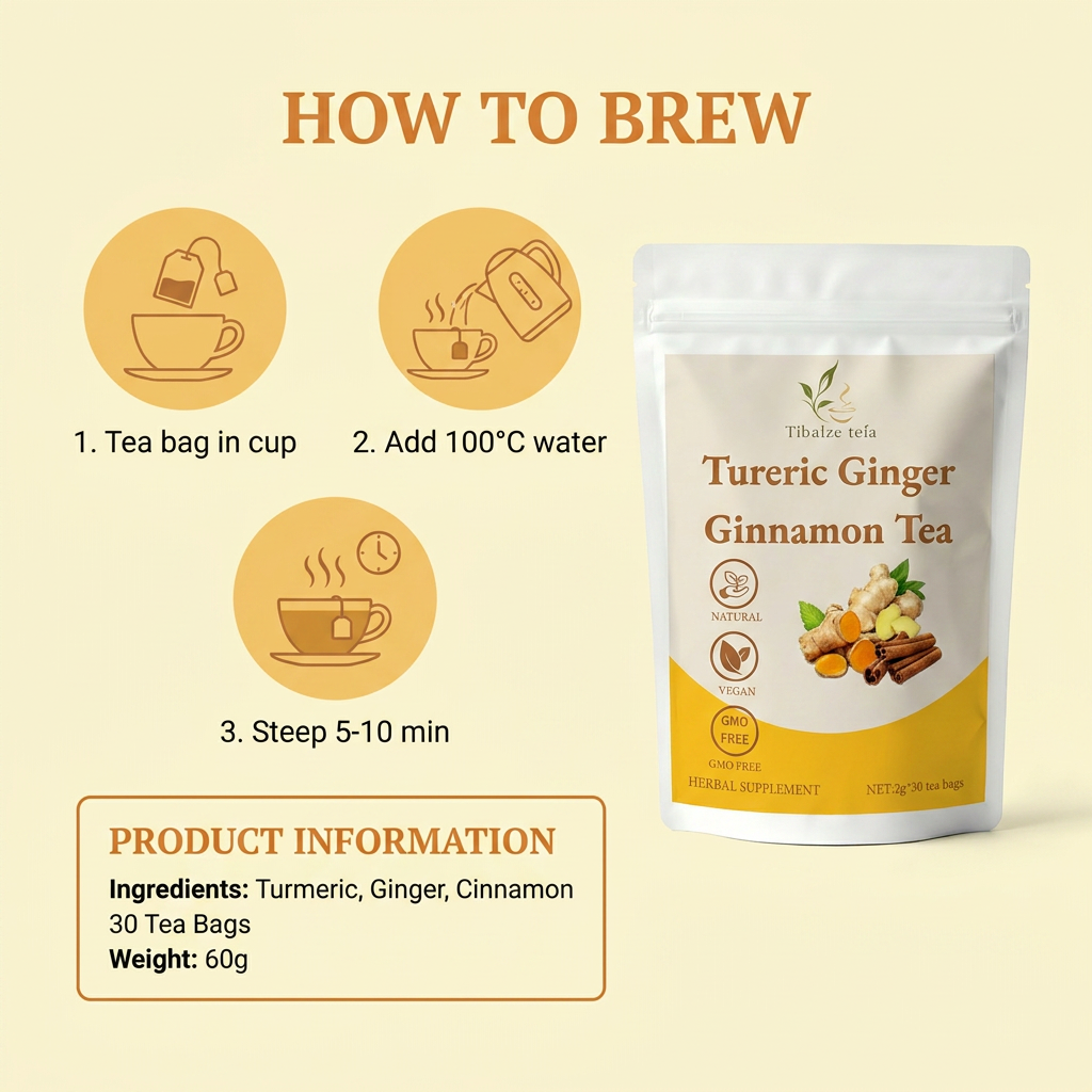Herbal tea bag brewing instructions with fresh hot water