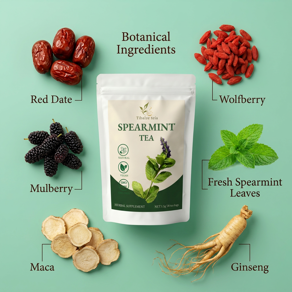 100 percent pure organic spearmint leaves and botanical selection