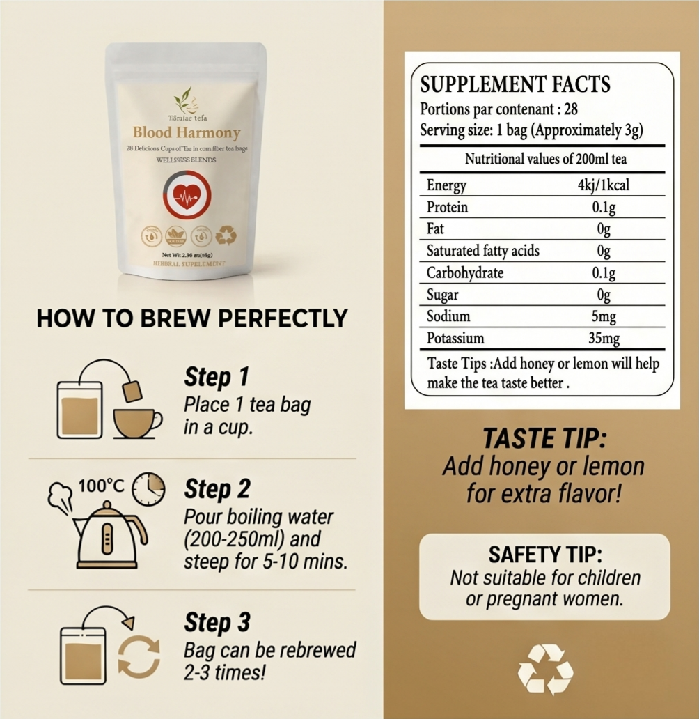 Premium Blood Harmony Tea - 28 Day Balanced Blood Wellness Plan (28 Bags) | Tiblaze teía