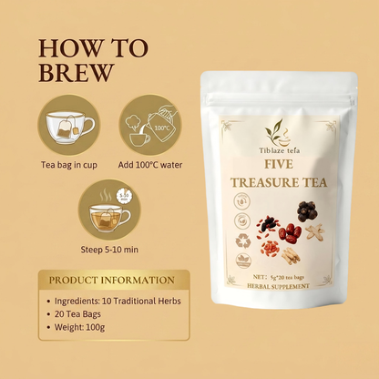 Premium Five Treasure Tea - Men's Wellness, Vitality & Energy Plan (20 Bags) | Tiblaze teía