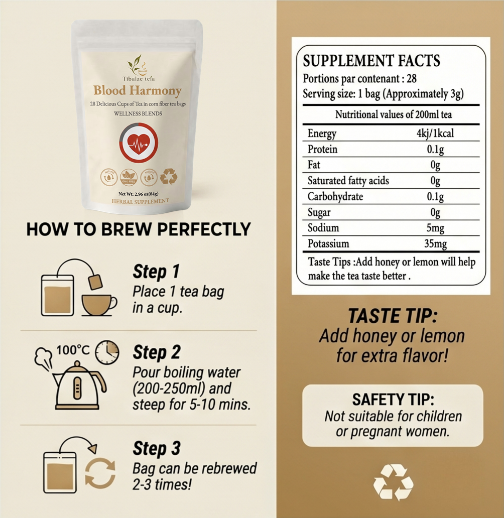 Premium Blood Harmony Tea - 28 Day Balanced Blood Wellness Plan (28 Bags) | Tiblaze teía