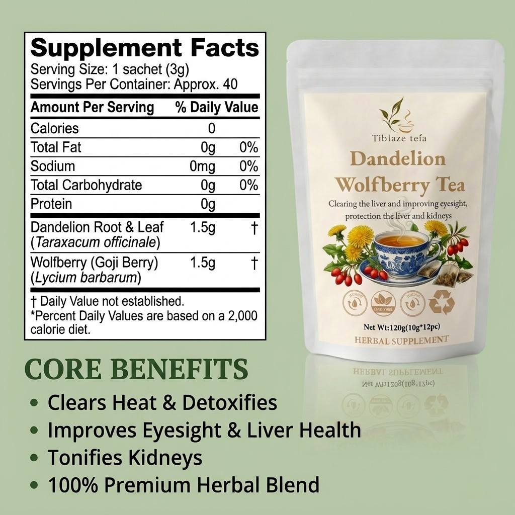 Premium Dandelion Wolfberry Tea - 12 Tea Bags (120g) | Tiblaze teía