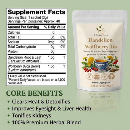 Premium Dandelion Wolfberry Tea - 12 Tea Bags (120g) | Tiblaze teía