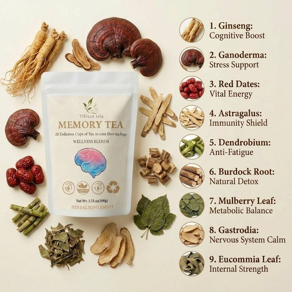 Natural Memory Tea - Mental Clarity, Focus & Recall Plan (20 Bags) | Tiblaze teía