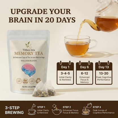 Natural Memory Tea - Mental Clarity, Focus & Recall Plan (20 Bags) | Tiblaze teía