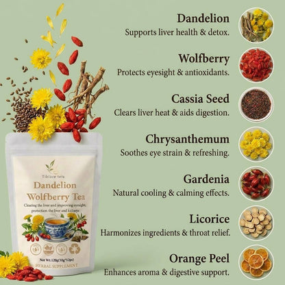 Premium Dandelion Wolfberry Tea - 12 Tea Bags (120g) | Tiblaze teía