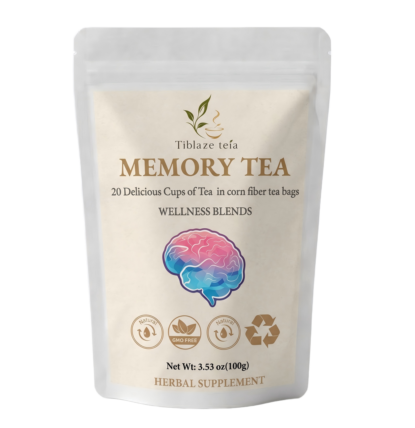 Natural Memory Tea - Mental Clarity, Focus & Recall Plan (20 Bags) | Tiblaze teía