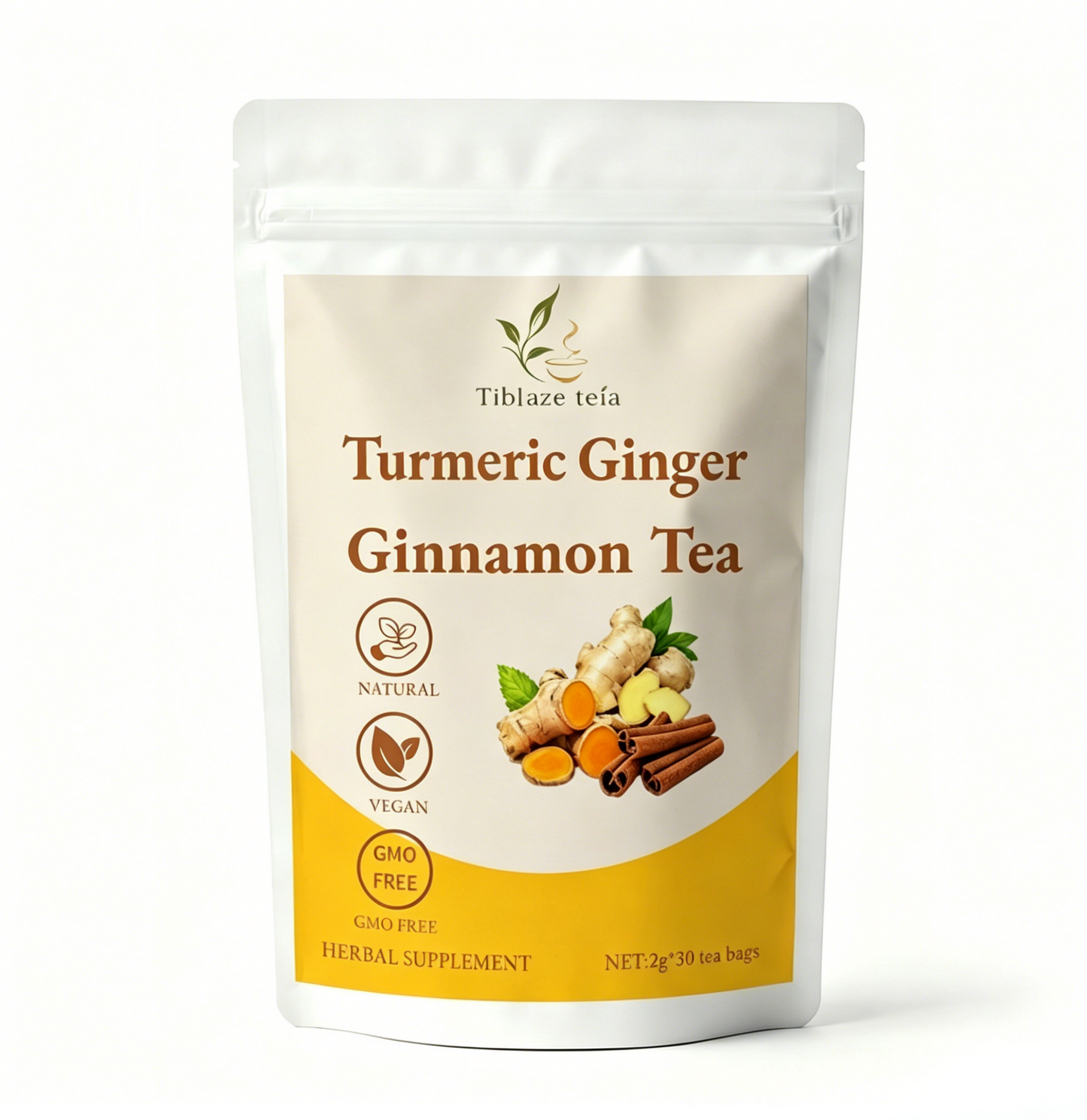 Premium Organic Turmeric Tea - 30 Day Vitality Plan (30 Bags) | Tiblaze teía
